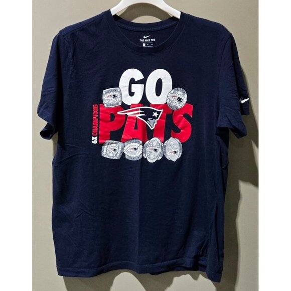 Nike New England Patriots Navy Blue GO PATS 6x Champions Cotton Tee -- Size XL - Picture 1 of 6